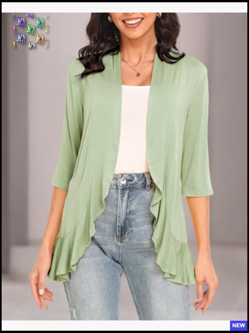 3/4 Sleeve Cardigan Shawl Collar Open Front Lightweight Elegant Soft - Picture 6 of 7